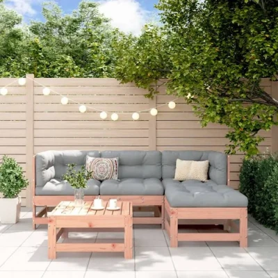 Image de vidaXL Salon de Jardin 5 pcs, Canapé avec Repose pied, Ensemble Meubles Table Basse Patio Terrasse, Rustique, Bois 3186184