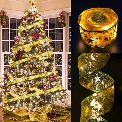 Image de VEYLIN Guirlande lumineuse à LED, ruban lumineux piles, 4 m, pour sapin de Noël, décoration d&#039;intérieur, blanc chaud