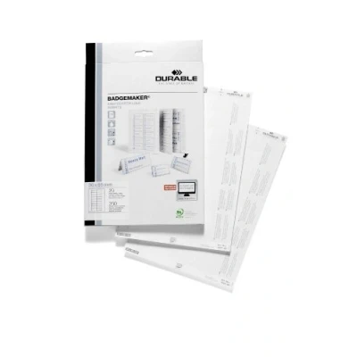 Image de Durable 142302 Badgemaker Lot de 20 Planches d&#039;insertions pour Badge A4 360 inserts Blanc