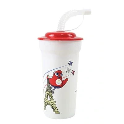 Image de FUN HOUSE JEUX OLYMPIQUES PARIS 2024 GOBELET/VERRE JO AVEC PAILLE 400 ML POUR ENFANT VAISSELLE REUTILISABLE