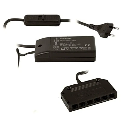 Image de SO TECH® Transformateur 220 240V noir 12V/15W Convertisseur avec Interrupteur Coulissant et Distributeur à 6