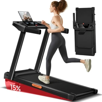 Image de LONTEK Tapis de Course Pliable Inclinable 9%,Tapis Marche 12KM/H,Treadmill Home avec Moteur CV et Affichage LED, Charge Max. 136KG