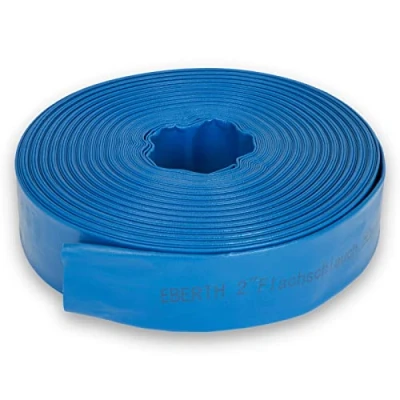 Image de EBERTH 2&quot; Tuyau d&#039;arrosage Plat pour Pompe, Longueur 50m, 2 Pouce, Diamètre 52mm, Flexible, PVC Résistant, Industriel, d&#039;eau l&#039;irrigation, Couleur Bleue