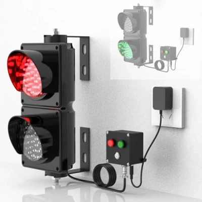 Image de 2 Feu Tricolore À LED Rouge/Vert avec Pare soleil, de Circulation Industrielle 100 mm pour mur, Bouton Commande, Tricolore, Plug and Play