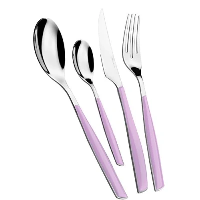 Image de BUGATTI, Glamour, Ensemble de 24 Couverts en Acier Inoxydable 18/10 et Manche Couleur Lila. 6 Personnes composé cuillères, fourchettes, Couteaux cuillères à café