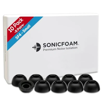 Image de SONICFOAM Lot de 10 Embouts en mousse à mémoire forme Isolation sonore qualité supérieure rechange pour écouteurs intra auriculaires (SF4, taille S, noir)