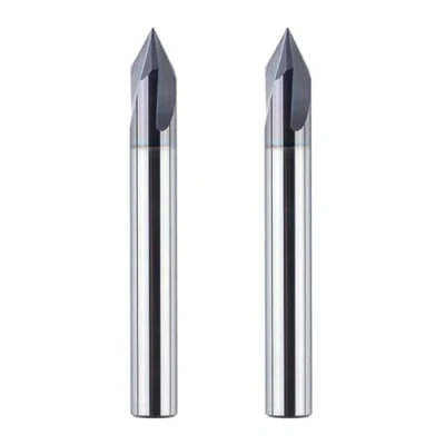 Image de SpeTool Lot de 2 fraises à chanfreiner 3 flûtes en V Tige 6 mm Pointe gravure VHM Avec revêtement TiAlN CNC Pour défonceuse