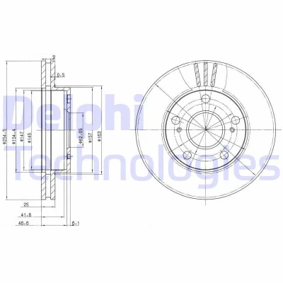 Image de DELPHI BG3172 Disque de frein 255 25 5 ventilé huilé non traité sans roulement roue, bague ABS
