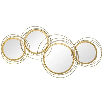Image de HOMCOM Ensemble de 4 miroirs Ronds en métal dorés 107 x 56 cm