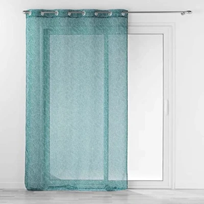 Image de douceur d&#039;intérieur, Voilage à Oeillets (140 x 240 cm) Solea Pétrole, Effet Lin Tissé Imprimé