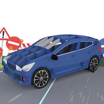 Image de MOKIO® Carte Pop Up Permis de Conduire voiture Bon cadeau 3D pour cours conduite, auto école ou première 18e anniversaire la réussite à l&#039;examen conduite