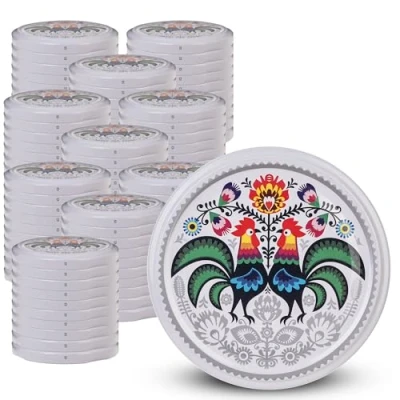 Image de KADAX Lot de 100 couvercles à visser Diamètre : 82 mm En métal Avec 6 dents d&#039;encliquetage Couvercle rechange pour les bocaux conserve Motif coqs