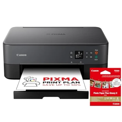 Image de Canon PIXMA TS5350i Multifonction WiFi Jet d’Encre 3 en 1 (imprimante, photocopieur, Scanner) Impression sans Fil Depuis PC et Smartphone, Noir Inclus Un Pack PP 201 Papier Photo 9x9cm