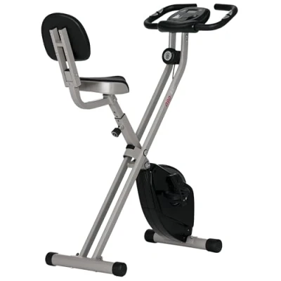 Image de HOMCOM vélo d&#039;appartement pliable de fitness d&#039;intérieur 8 niveaux résistance magnétique avec dossier selle réglable écran LCD multifonction capteur fréquence cardiaque noir