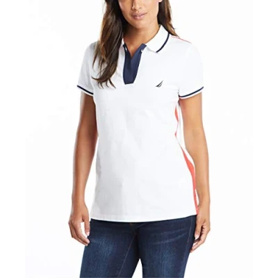 Image de Nautica Toggle Accent Polo à Manches Courtes en Coton Extensible Doux, Blanc Brillant, XL Femme