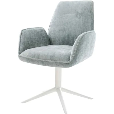 Image de chaise pivotante Zoa Flex chenille bleu pastel pied de 4 branches blanc pivotement sur 360 fonction bascule ressorts ensachés