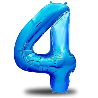 Image de envami® Ballon d&#039;anniversaire en forme de chiffre Taille XXL Bleu géant aluminium 101 cm Vole à l&#039;hélium Décoration pour garçon (nombre 4)
