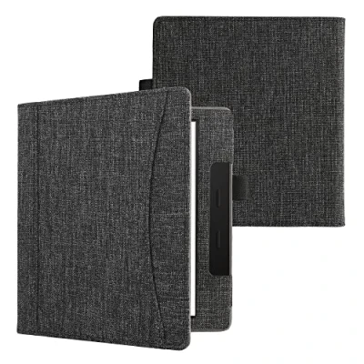 Image de kwmobile Coque Liseuse Compatible avec Amazon Kindle Oasis 10. Generation Étui à Rabat en Tissu Fermeture Magnétique Gris foncé
