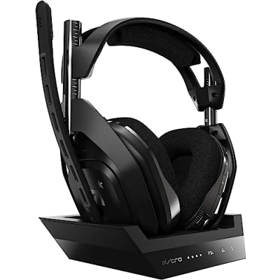 Image de ASTRO Gaming A50 Casque sans fil+Station de Charge Gamer,4ème Génération,Dolby,Équilibre entre son des Jeux et Voix,Connexion Fil 2,4 GHz, PS5 (adaptateur HDMI requis), PS4, PC, Mac Noir