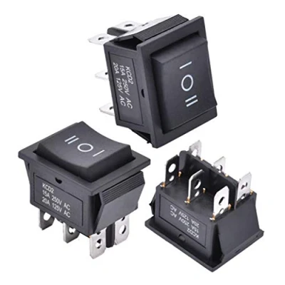 Image de APIELE Lot de 3 interrupteurs à bascule positions ON/OFF avec DPDT 6 broches, 250 V 16 A, interrupteur Rocker pour maison, industrie, bricolage KCD2 203N (noir)