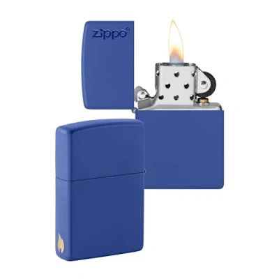 Image de Zippo Modèle Flamme et Logo Royal Blue Matte Laser Engrave Color Image Briquet Coupe Vent, Rechargeable, dans Une boîte Cadeau de Haute qualité