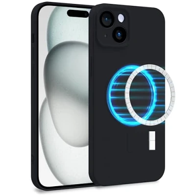 Image de MyGadget Coque Silicone [ Compatible avec MagSafe ] Apple iPhone 15 Plus Case TPU Souple &amp; Soft Doublure Microfibre Cover Protection Noir