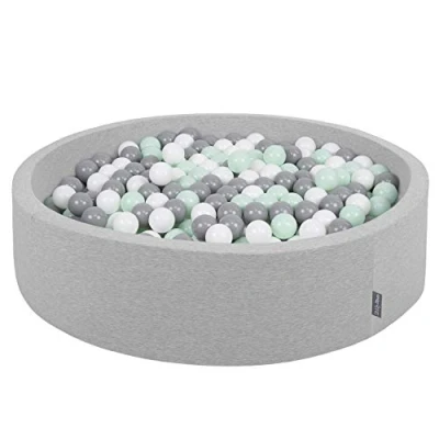 Image de KiddyMoon Piscine À Balles pour Bébé Rond 120X30cm/200 7Cm Grande Fosses Boules Jouet Enfant, Gris Clair: Blanc Menthe