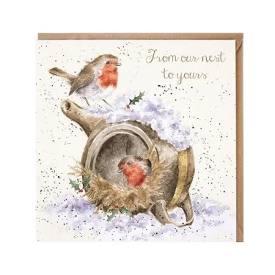 Image de Wrendale Designs Carte de Noël Our Nest to Yours Rouges gorges dans un nid enneigé avec détails en aluminium Respectueux l&#039;environnement et recyclable