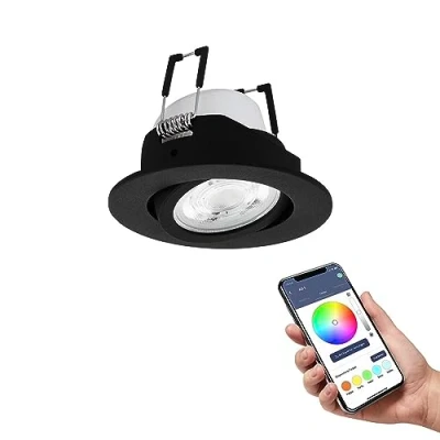 Image de Eglo connect.z Spot LED encastrable Saliceto Z, Ø 88 mm, lampe de plafond encastrée ZigBee, contrôlable par appli et commande vocale, blanc chaud froid, RGB, dimmable, noir