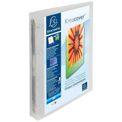 Image de Exacompta Réf. 51568E Carton de 12 classeurs personnalisable 1 poche 4 anneaux ronds 30 mm Dimensions extérieures : 32 x 26,8 cm A4 Maxi Incolore