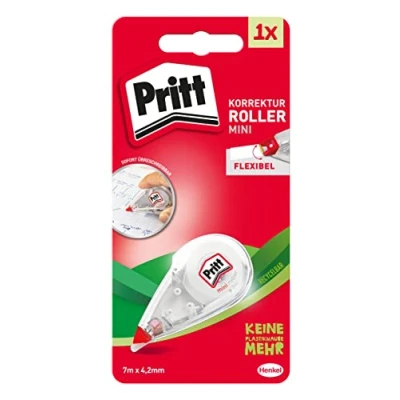 Image de Pritt Roller correcteur Mini Flex avec pointe flexible et fonction push pull pour une utilisation des deux côtés, réinscriptible immédiatement, largeur env. 4,2 mm, longueur 7 m