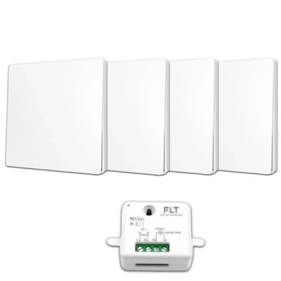 Image de Interrupteur sans fil et pile Auto alimenté Écologique Qualité Pro Va vient RF 4 télécommande + 1 relais radio encastrable Longue Distance Intérieur Extérieur IP64