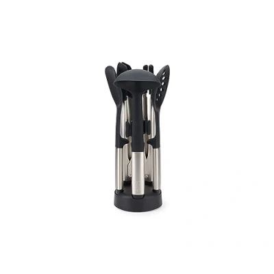 Image de Joseph Elevate Fusion Ensemble d&#039;ustensiles de Cuisine 5 pièces Antiadhésive Résistantes à la Chaleur, Sans BPA, Pinces en Silicone Poignées Lestées Acier Inox avec Support Rangement