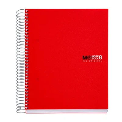 Image de Miquelrius Carnet de notes A5 The Original, 8 bandes couleur, Couverture polypropylène opaque, Format 148 x 210 mm, Perforation 2 trous, 200 feuilles 70 g/m², Grille 5 Couleur Rouge