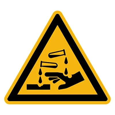 Image de Autocollant Danger Warning Avertissement NF ISO7010 Sticker Adhésif Signalétique Triangulaire Laminé Plastifié Résistant à l&#039;eau et aux UV Substances Corrosives 15x15 cm