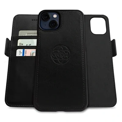 Image de dreem Fibonacci Compatible avec iPhone 13 funda cartera / 2 en 1 étui Antichoc et Folio Amovible Cuir végétal, MagSafe, Protection RFID [Noir]