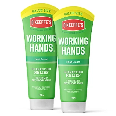 Image de O&#039;Keeffe&#039;s Working Hands Value Tube, 190 ml (lot de 2) Crème pour les mains extrêmement sèches et craquelées non gras, parfumé augmente instantanément niveaux d&#039;humidité