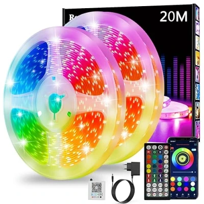 Image de Ruban Led 20m, Chambre, Bande Lumineuse Contrôlé par APP Bluetooth ou Télécommande 44 Touches, Synchroniser avec Rythme de Musique, RGB Bandeau pour Decoration Gaming (2 * 10m)