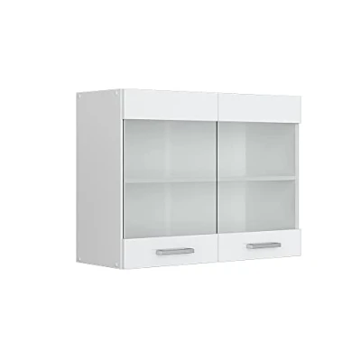 Image de Armoire suspendue universelle R Line, 80 cm avec portes vitrées, Blanc Haute brillance, Vicco