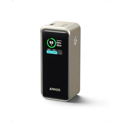 Image de Anker Prime Powerbank, Batterie Externe 20 000 mAh avec Puissance de 200 W, écran numérique, 2 Ports USB C et 1 Port A, Compatible iPhone 14/13, Samsung, MacBook, Dell, Plus Encore (doré)