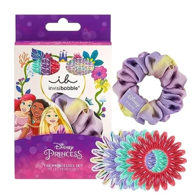 Image de Invisibobble KIDS Disney Princesses Lot de 7 : 1 chouchou et 6 chouchous à spirale, multicolore Accessoires cheveux pour filles Set