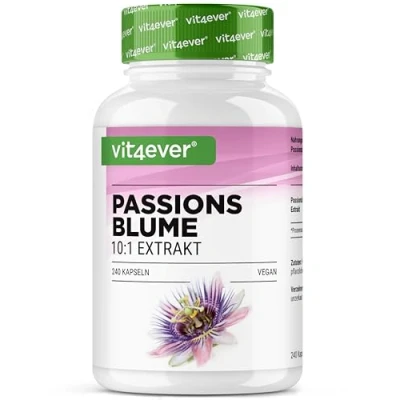 Image de Extrait de passiflore 240 gélules Premium : 1100 mg d&#039;extrait 10:1 (équivalent à 11000 passiflore) par portion journalière Extra fortement dosé Sans additif indésirable Végétalien