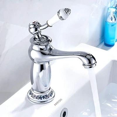 Image de Mitigeur lavabo de salle bain en laiton chromé vintage, antique, mono commande céramique pour bain, (argent)