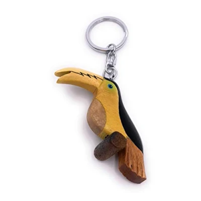 Image de H Customs Toucan Perroquet Bois Noble Pendentif Trousseau à la Main