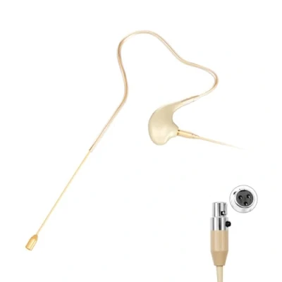 Image de KIMAFUN Microphone Porté sur la Tête, Crochet d&#039;oreille Unique Serre Tête à Condensateur Suspendu Compatible avec Le Système sans Fil Émetteur Bodypack, Mini XLR TA3F, Beige, HC 830 D3