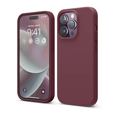 Image de elago Coque Silicone Liquide Compatible avec iPhone 14 Pro Étui (6.1), Premium, Housse Protection Complète Case Antichoc à 4 Structure, Microfibre Douce Empêche Rayures (Bordeaux)