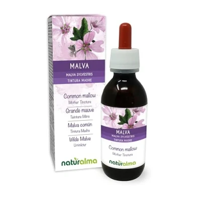Image de Grande mauve (Malva sylvestris) feuilles et fleurs Teinture Mère sans alcool Naturalma Extrait liquide gouttes 120 ml Complément alimentaire Végétalien ou végan