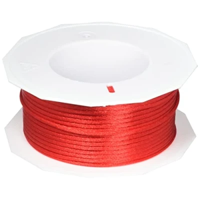 Image de PRÄSENT C.E. Pattberg RHEIN Fil Queue de Rat Rouge, Bobine 50 m Cordon Satin pour Bracelet, cordelette Collier, Largeur 3 mm, Emballage Cadeau, Accessoire décoration