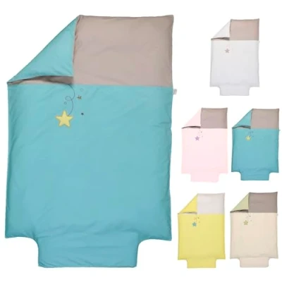 Image de P&#039;tit Basile Housse de Couette 100x135 ou 100x140 cm 100% Coton Bio 57 Fils certifié sans substances nocives brodée Pluie d&#039;étoiles Turquoise Idéal pour lit bébé 60x120 70x140 Rabat