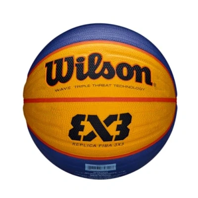 Image de Wilson, Ballon de Basketball FIBA 3x3 Replica, Taille: 6, Bleu/Jaune, Caoutchouc, pour Intérieur et extérieur, WTB0533XB, INTERMED